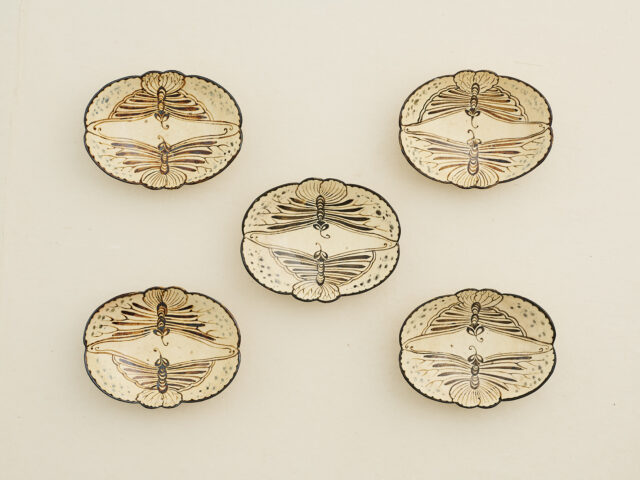 Old Kiyomizu Ware: Double Butterfly Pattern Small Serving Dishes (Set of 5)